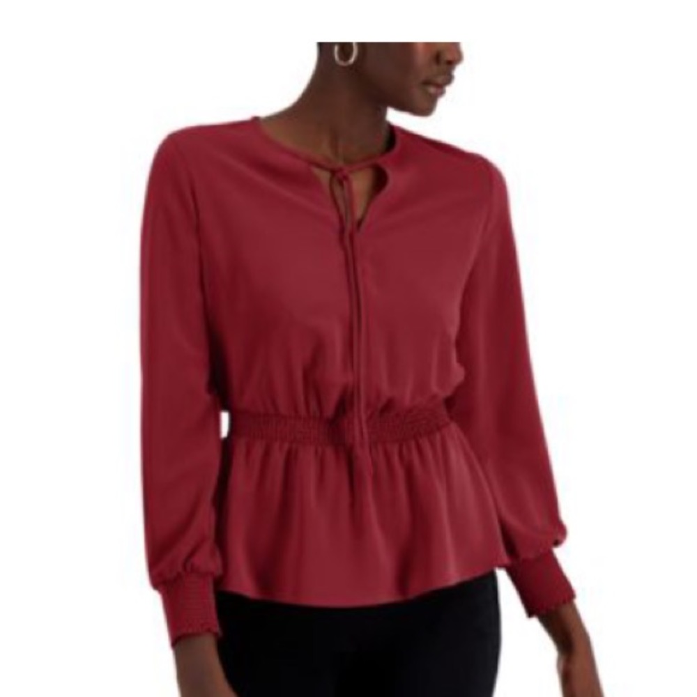 Alfani Smocked Peplum Top XL in Crimson